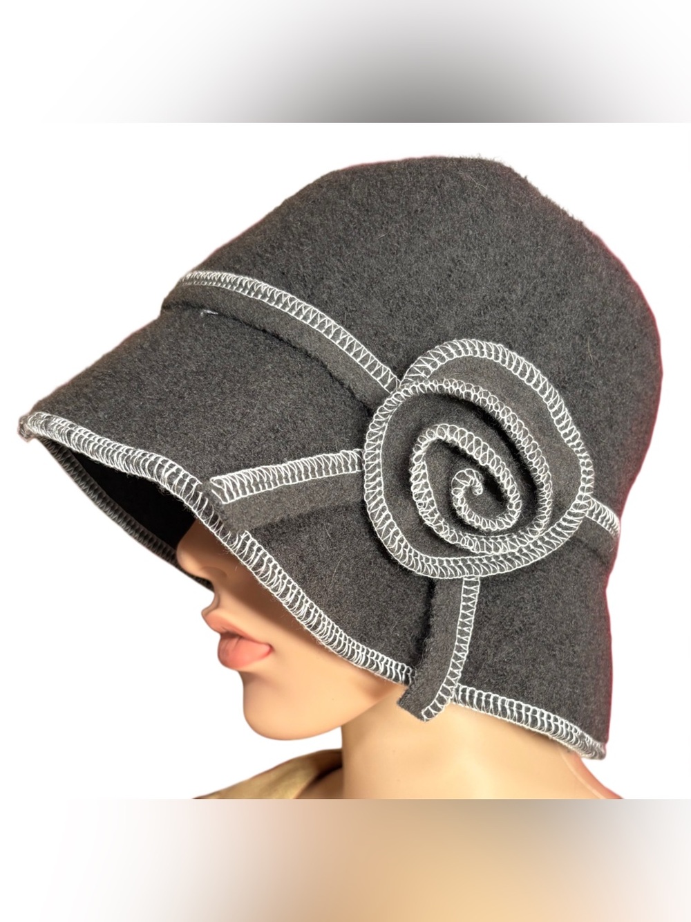 Vintage Boiled Wool Cloche Hat Flapper Style Downton Abbey